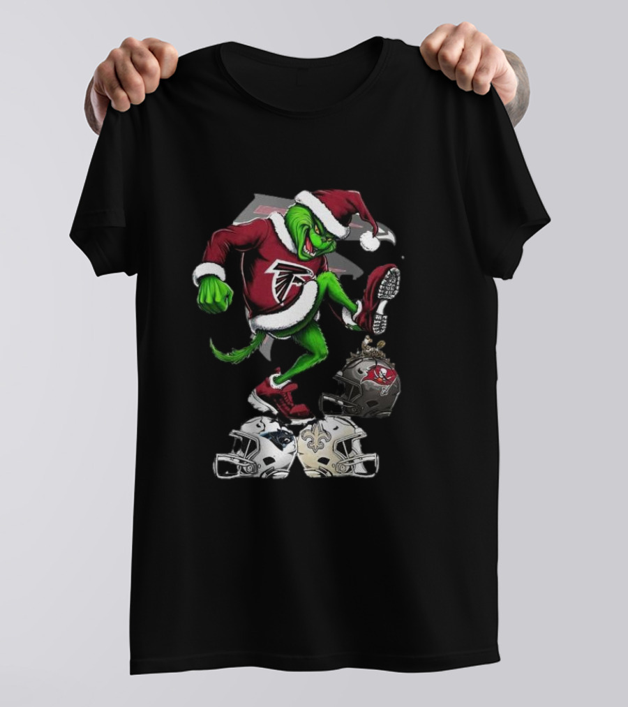 Atlanta Falcons Grinch Stomping On Rival Helmets Christmas T-Shirt