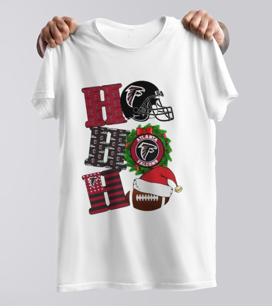 Atlanta Falcons Ho Ho Ho Merry Christmas Football Helmet Wreath Santa Hat T-Shirt