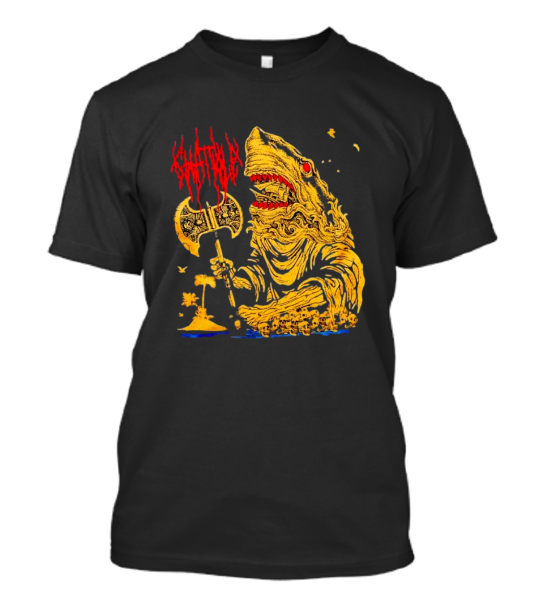 Chat Pile Shark With Axe On Tropical Beach T-Shirt