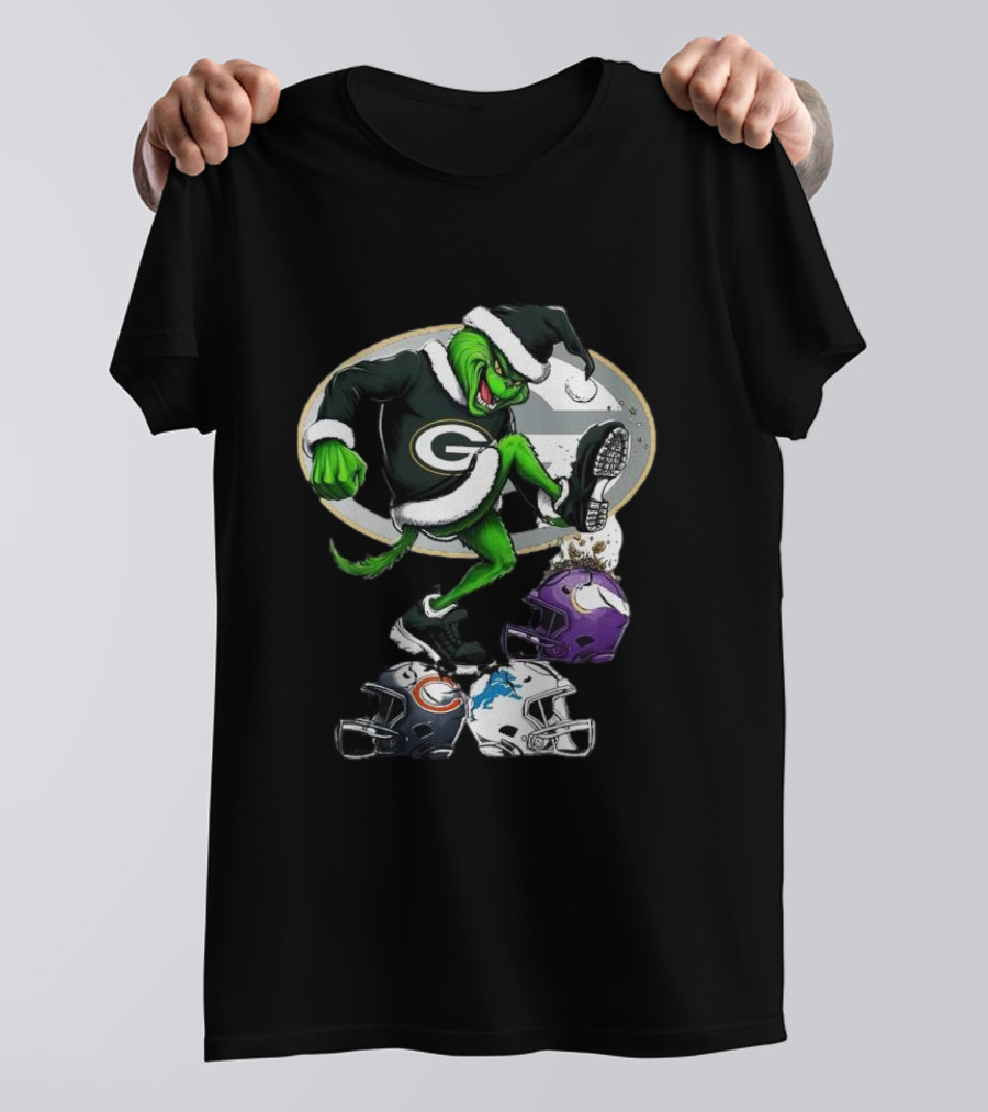 Green Bay Packers Grinch Crushing Rival Football Teams With Christmas Spirit T-Shirt