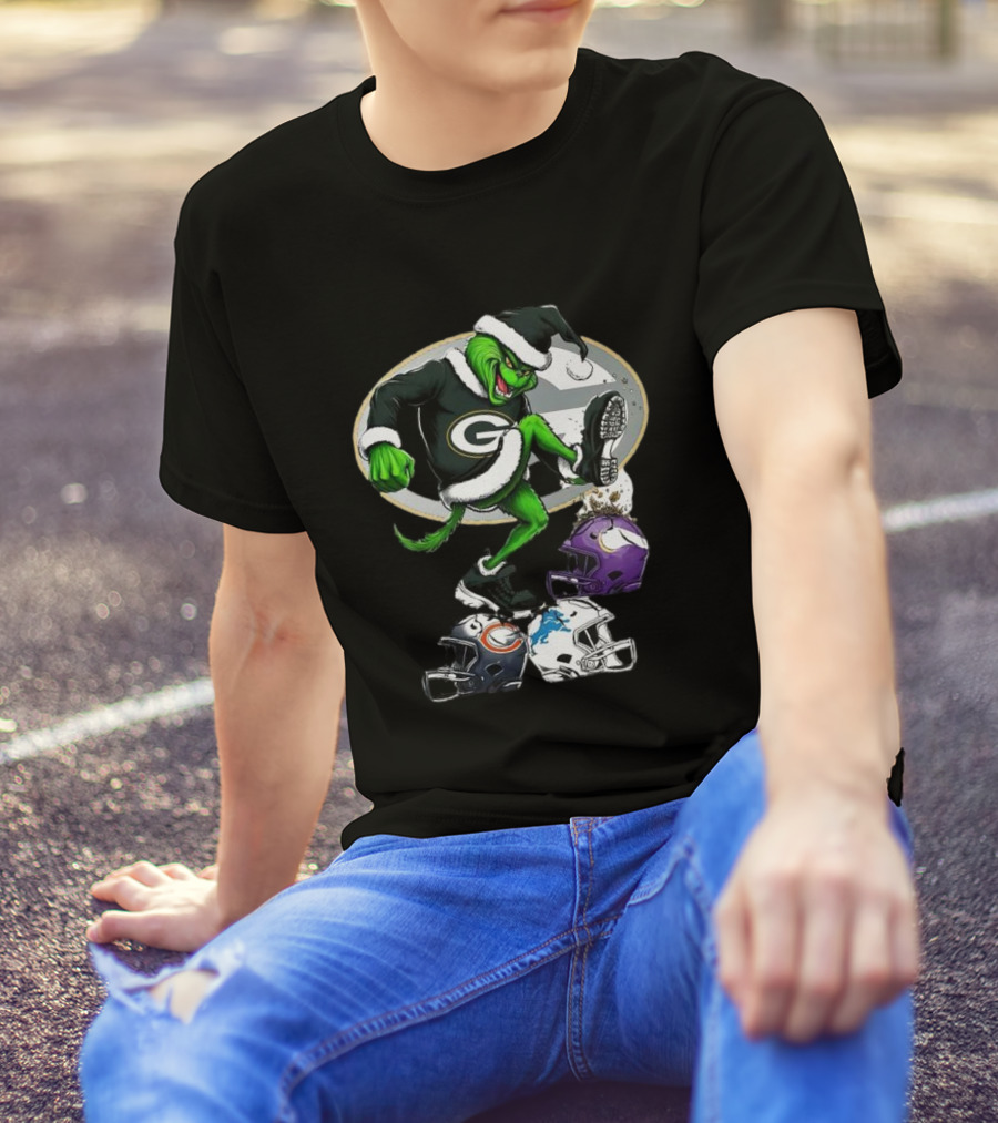 Green Bay Packers Grinch Crushing Rival Football Teams With Christmas Spirit T-Shirt
