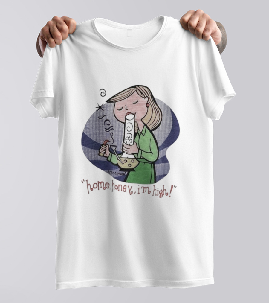 Home Honey I’m High Cartoon Character Smoking Bong T-Shirt