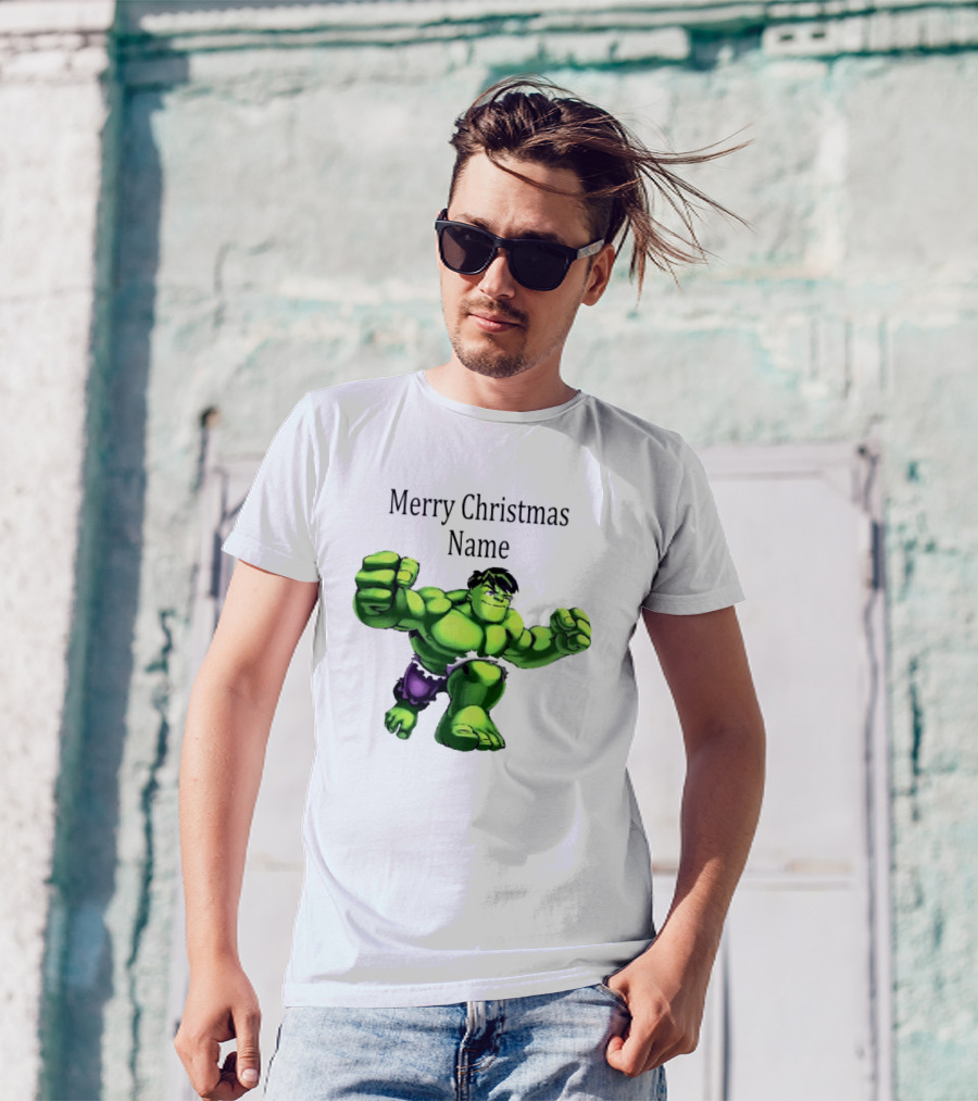 Merry Christmas Name Hulk Green T-Shirt