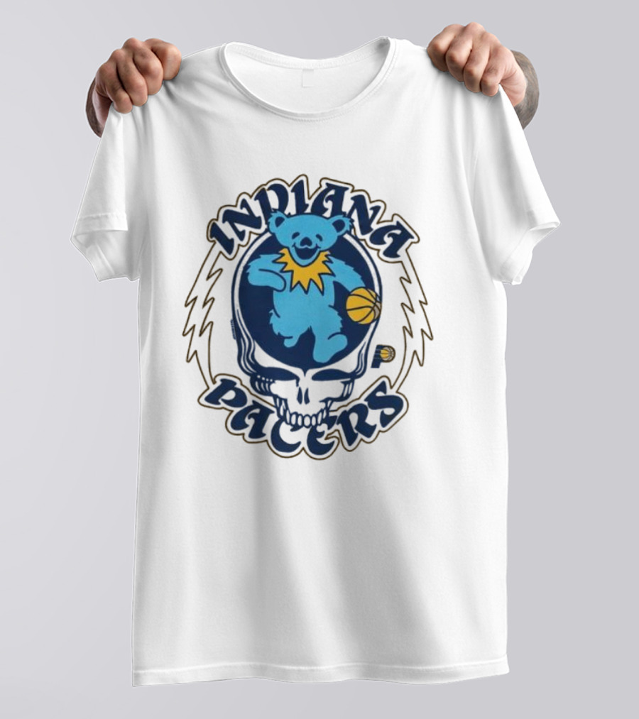 Indiana Pacers Grateful Dead Bear Basketball Icon With Skull T-Shirt