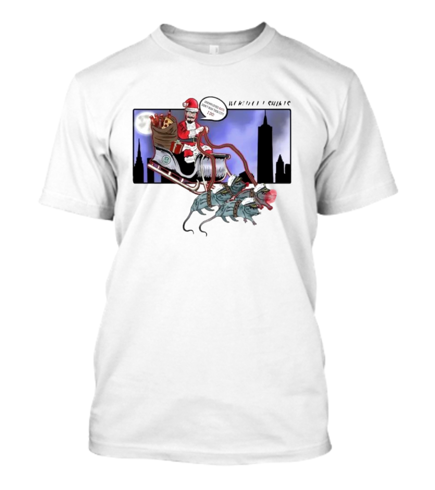 Josh Saves Christmas Chupacabras Sled New York City Skyline T-Shirt