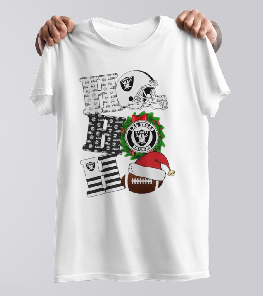 Las Vegas Raiders Ho Ho Ho Merry Christmas Helmet Wreath Football T-Shirt