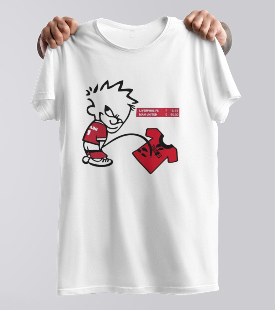Liverpool FC 7-0 Man United Parody With Cartoon Boy Image T-Shirt