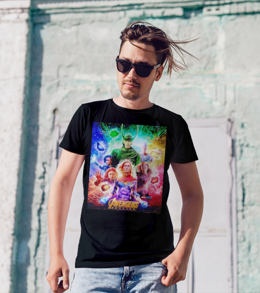 Marvel Studios Avengers Forever Loki Captain Marvel Scarlet Witch Vision Trail Of Infinity Stones T-Shirt