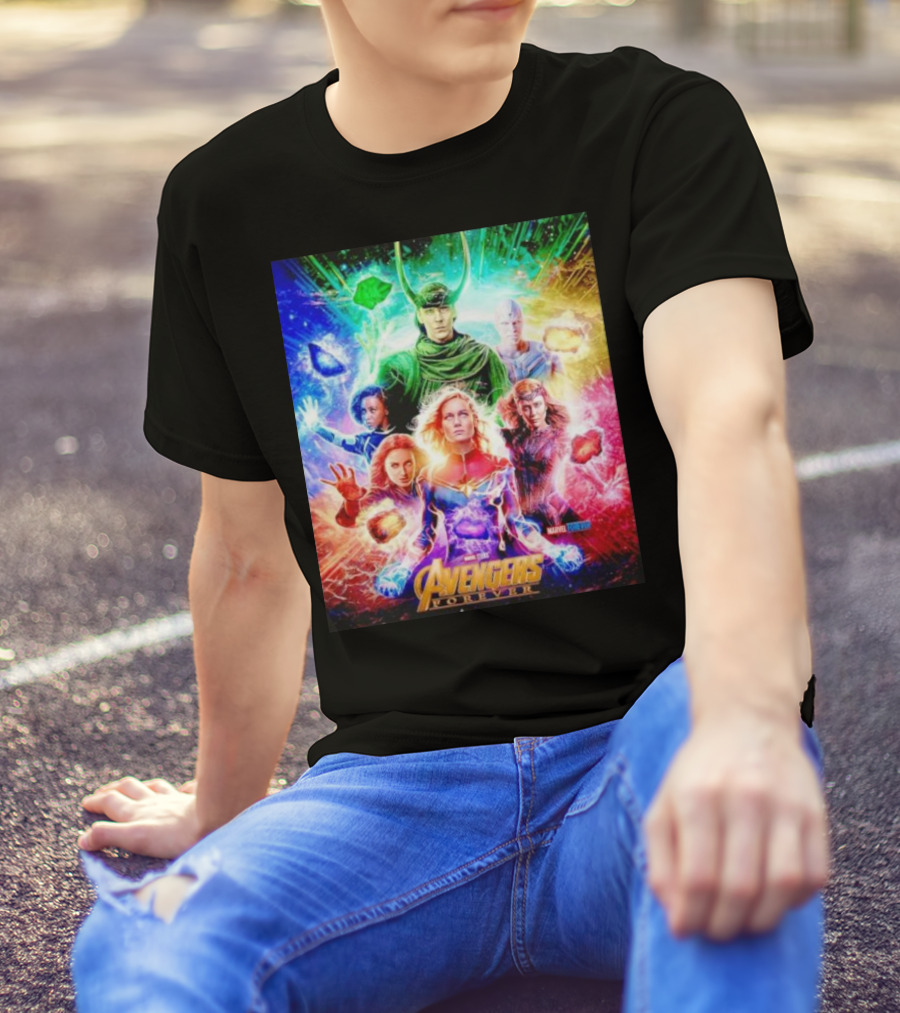 Marvel Studios Avengers Forever Loki Captain Marvel Scarlet Witch Vision Trail Of Infinity Stones T-Shirt