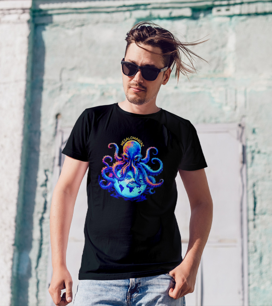 Megalomaniac Kraken Octopus On Globe T-Shirt