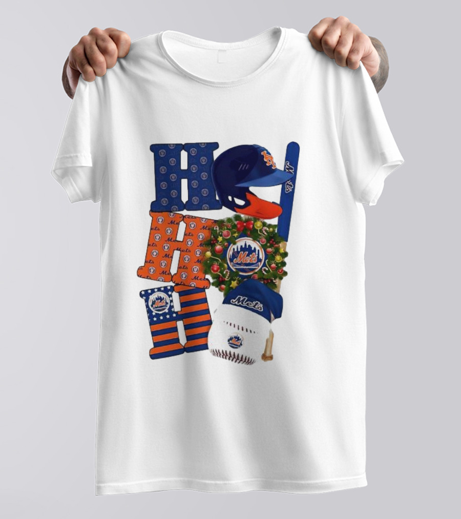 New York Mets Ho Ho Ho Merry Christmas Mets Baseball Holiday T-Shirt