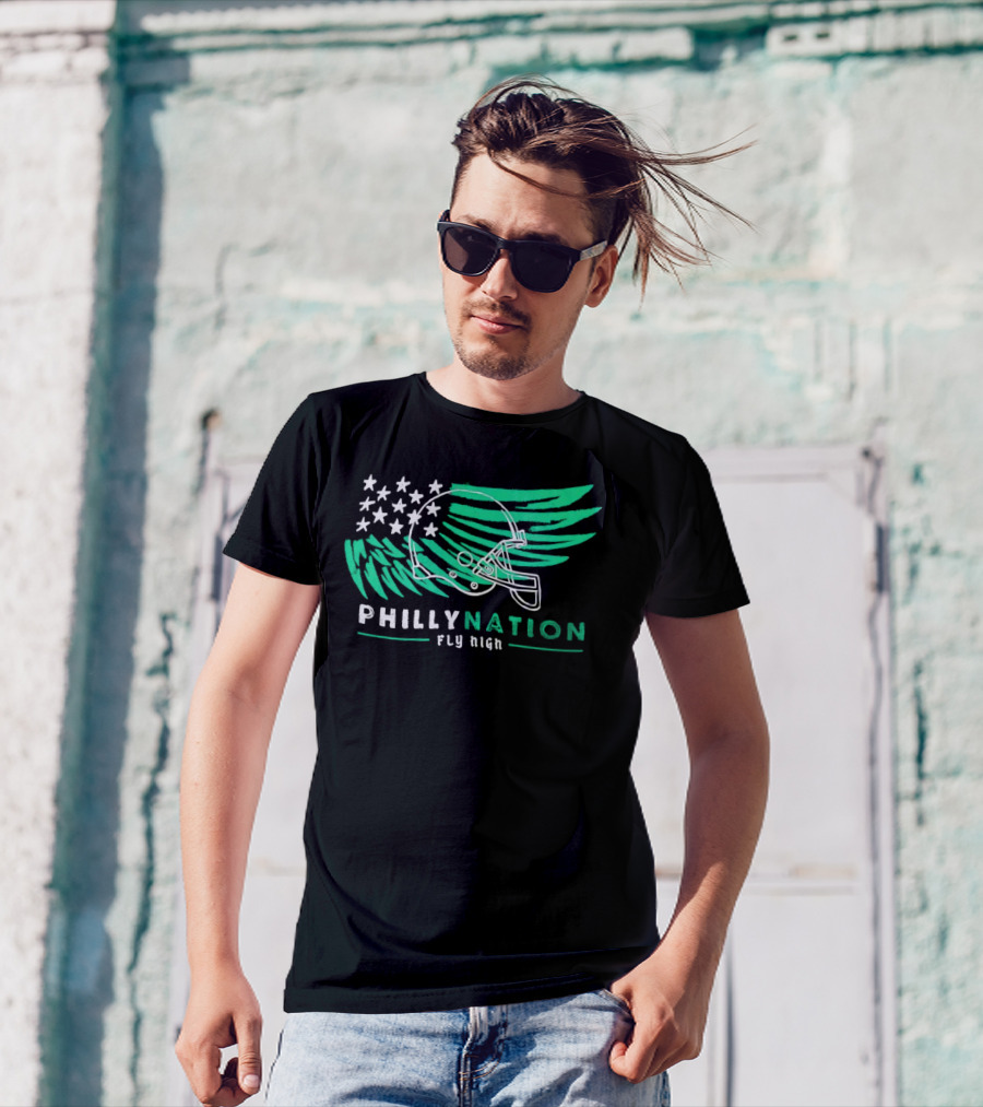 Philly Nation Fly High Philadelphia Eagles Football Helmet Stars Stripes T-Shirt