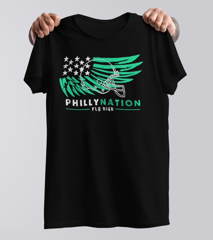 Philly Nation Fly High Philadelphia Eagles Football Helmet Stars Stripes T-Shirt