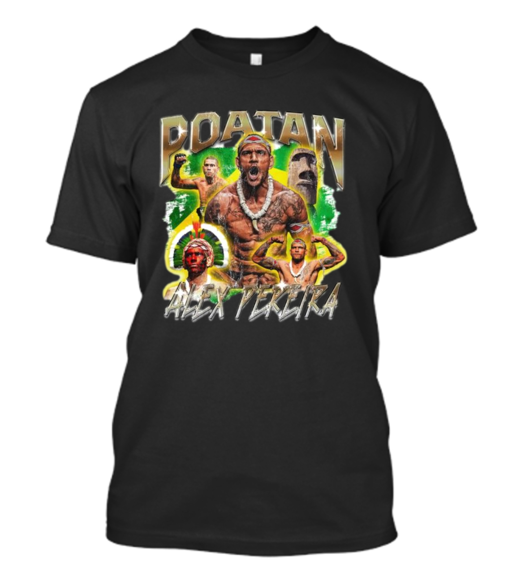 Poatan Alex Pereira Warrior Spirit Brazilian Flag Moai Statue T-Shirt