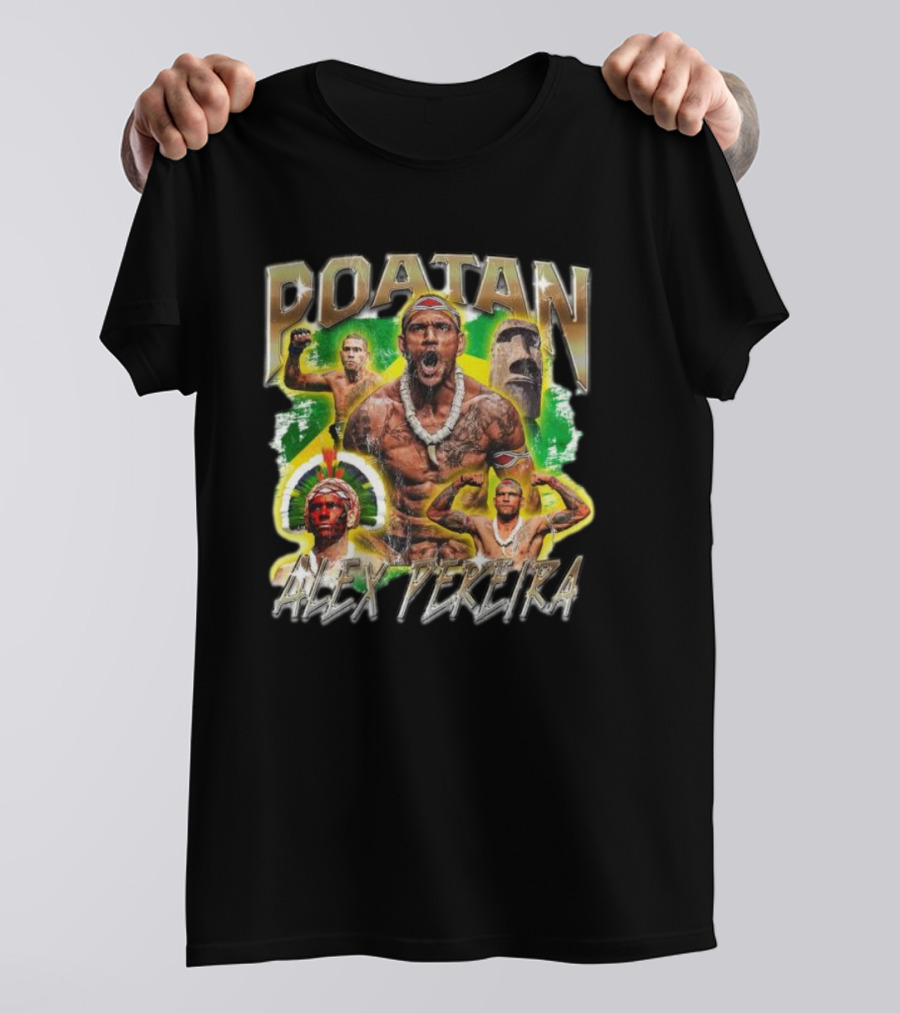 Poatan Alex Pereira Warrior Spirit Brazilian Flag Moai Statue T-Shirt