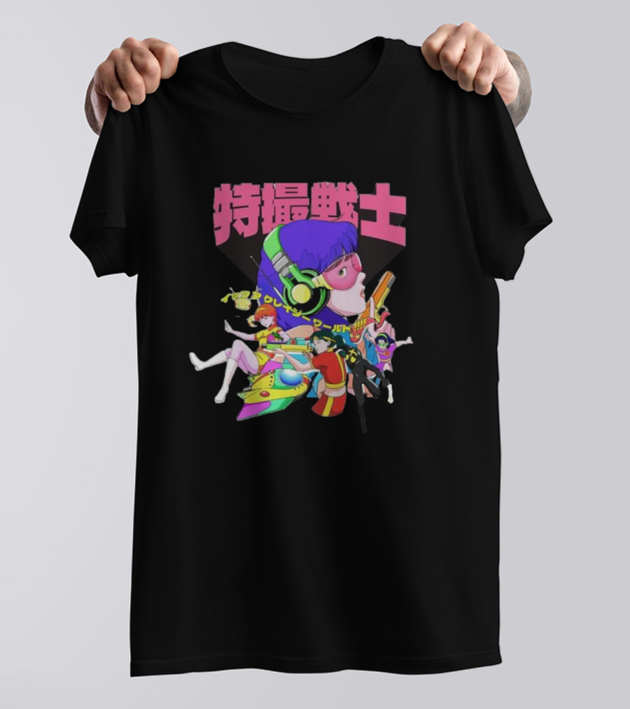 Popkiller Tokusatsu Senshi Retro Anime Heroes Japanese Text Neon T-Shirt