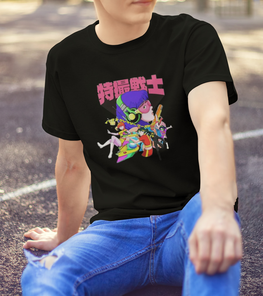 Popkiller Tokusatsu Senshi Retro Anime Heroes Japanese Text Neon T-Shirt