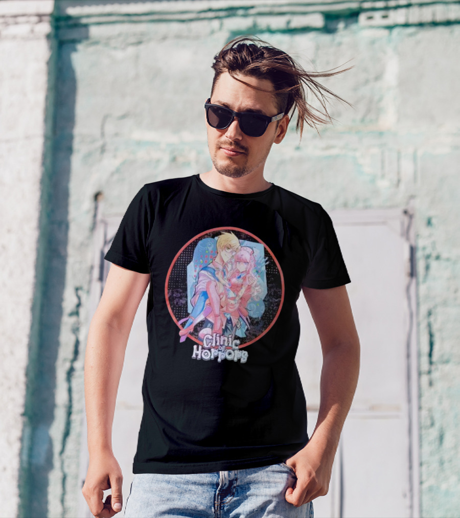 Clinic Of Horrors Anime Characters In Pink And Blue Circle T-Shirt