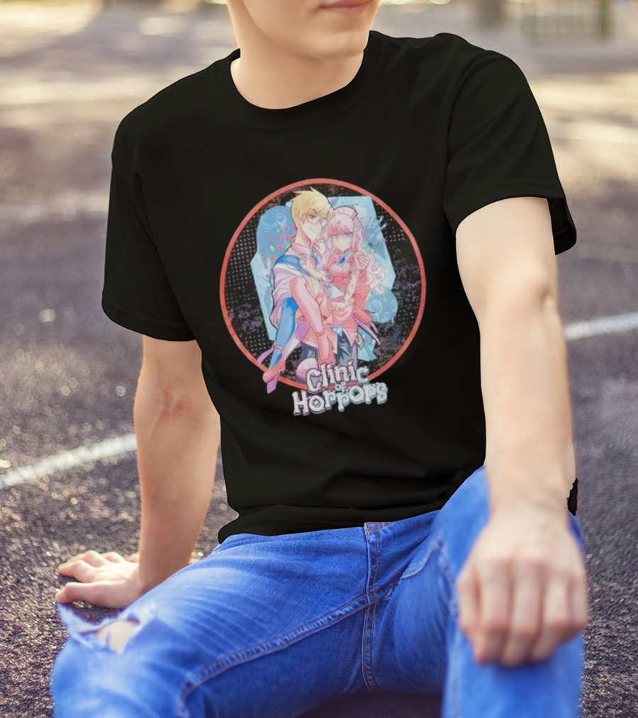 Clinic Of Horrors Anime Characters In Pink And Blue Circle T-Shirt