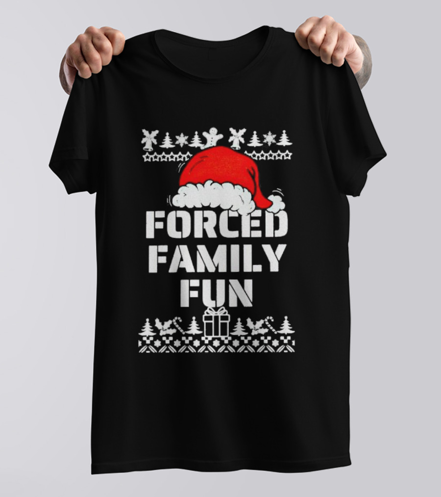 Forced Family Fun Christmas Santa Hat Trees Presents T-Shirt