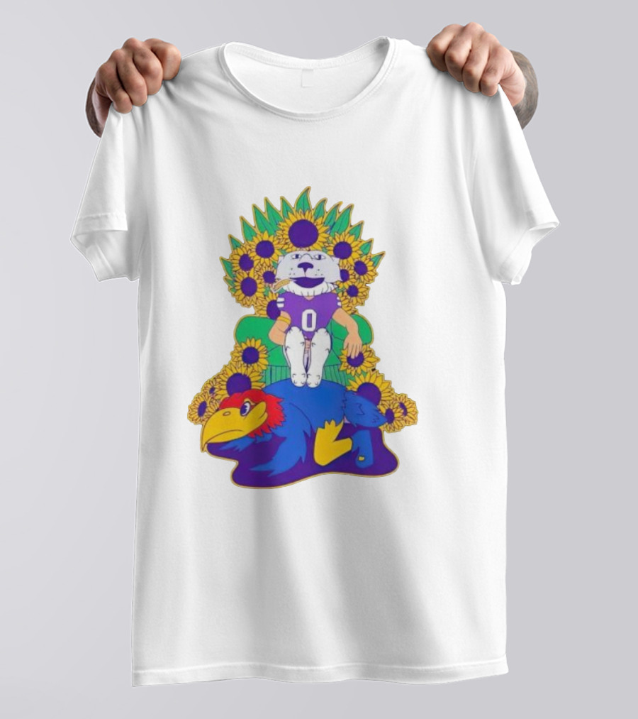 Willie Wildcats Sitting Victorious On Jayhawk Surrounded By Sunflowers T-Shirt
