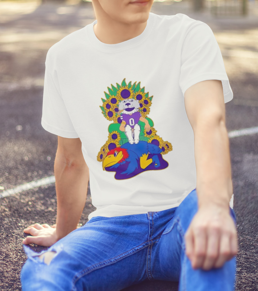 Willie Wildcats Sitting Victorious On Jayhawk Surrounded By Sunflowers T-Shirt