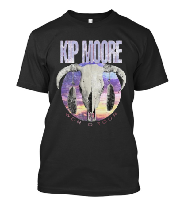 Kip Moore World Tour Bull Skull Feathers T-Shirt
