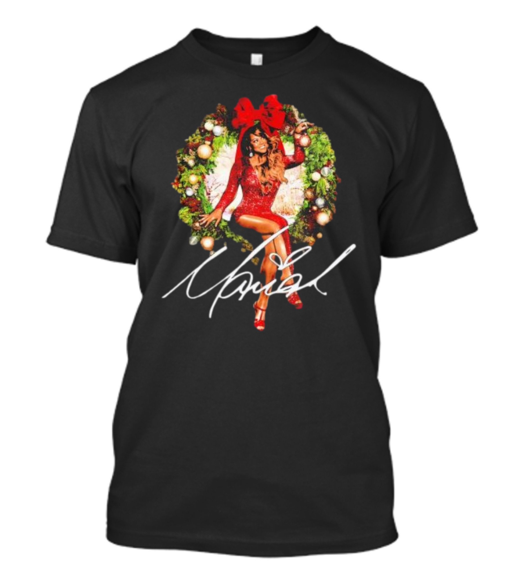 Mariah Carey Festive Holiday Wreath Bow Signature T-Shirt