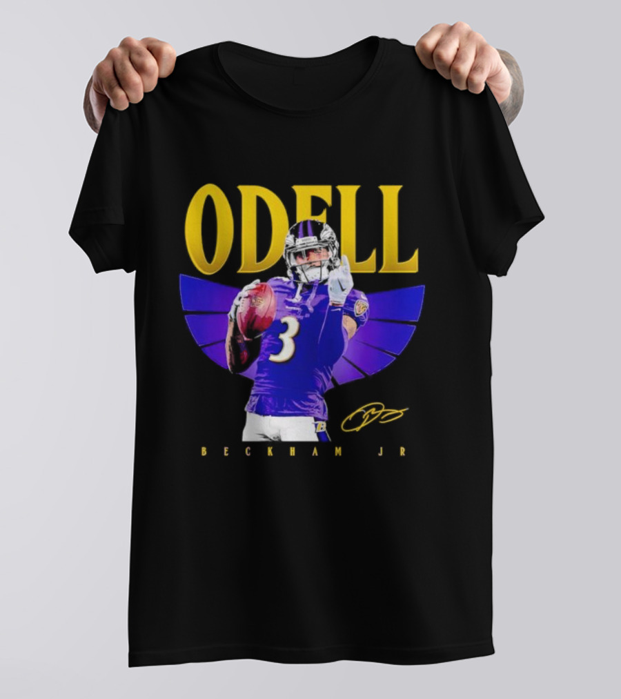 Odell Beckham Jr Baltimore Ravens Signature Number 3 Spotlight T-Shirt