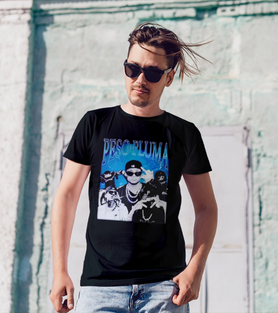 Peso Pluma Vintage Hip Hop Style Blue Tones T-Shirt