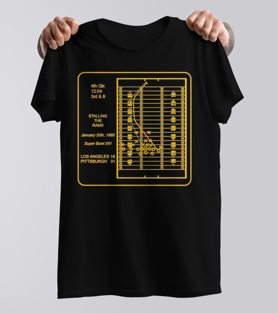 4th Qtr 12:04 3rd And 8 Pittsburgh Stalling The Rams January 20th 1980 Super Bowl XIV Los Angeles 19 Pittsburgh 31 T-Shirt