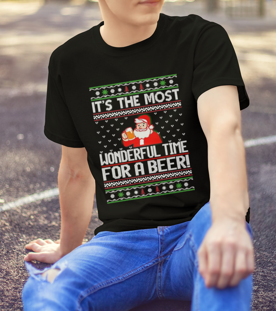 It's The Most Wonderful Time For A Beer Santa Christmas T-Shirt