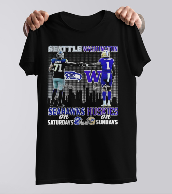 Seattle Seahawks Jones Saturdays Washington Huskies Moon Sundays T-Shirt