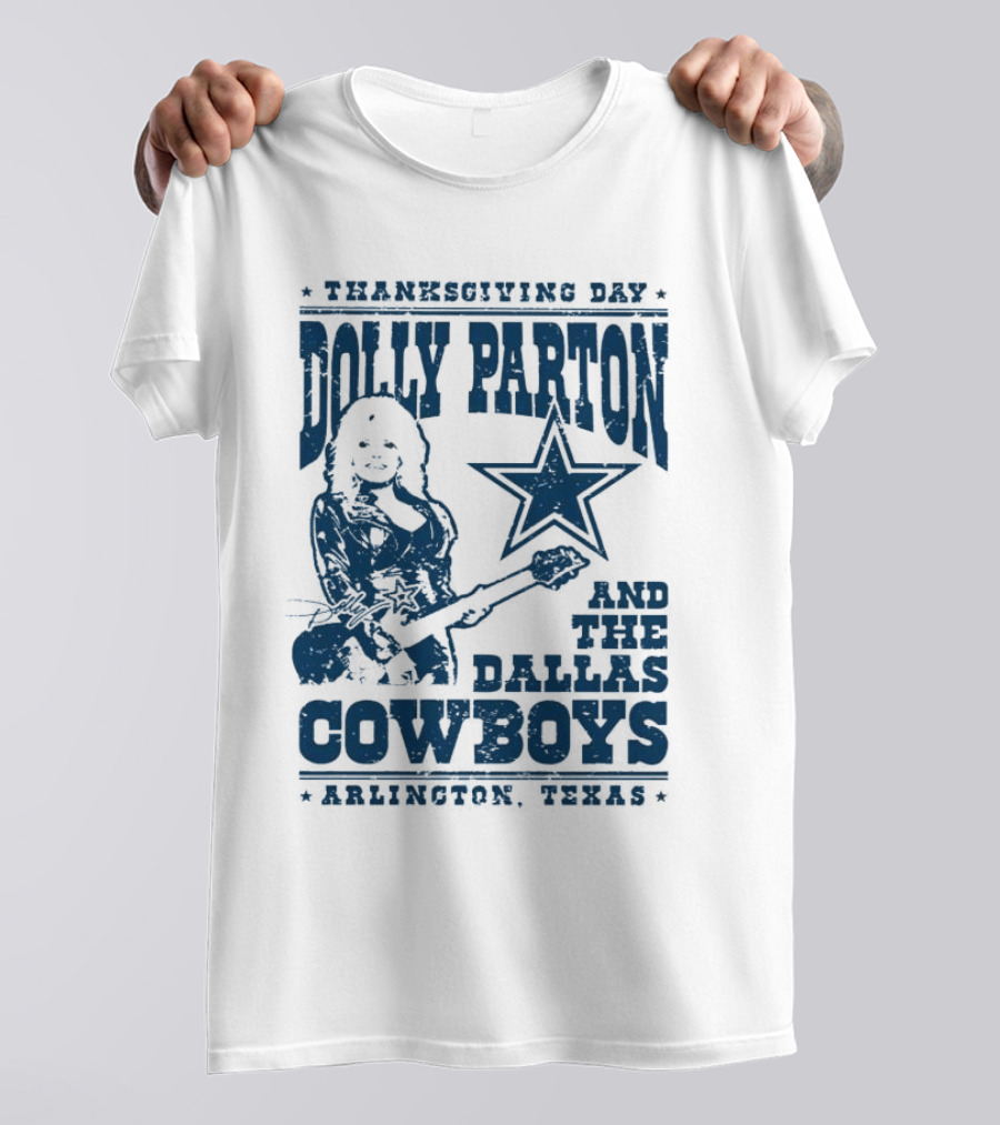 Thanksgiving Day Dolly Parton And The Dallas Cowboys Arlington Texas Star Guitar T-Shirt