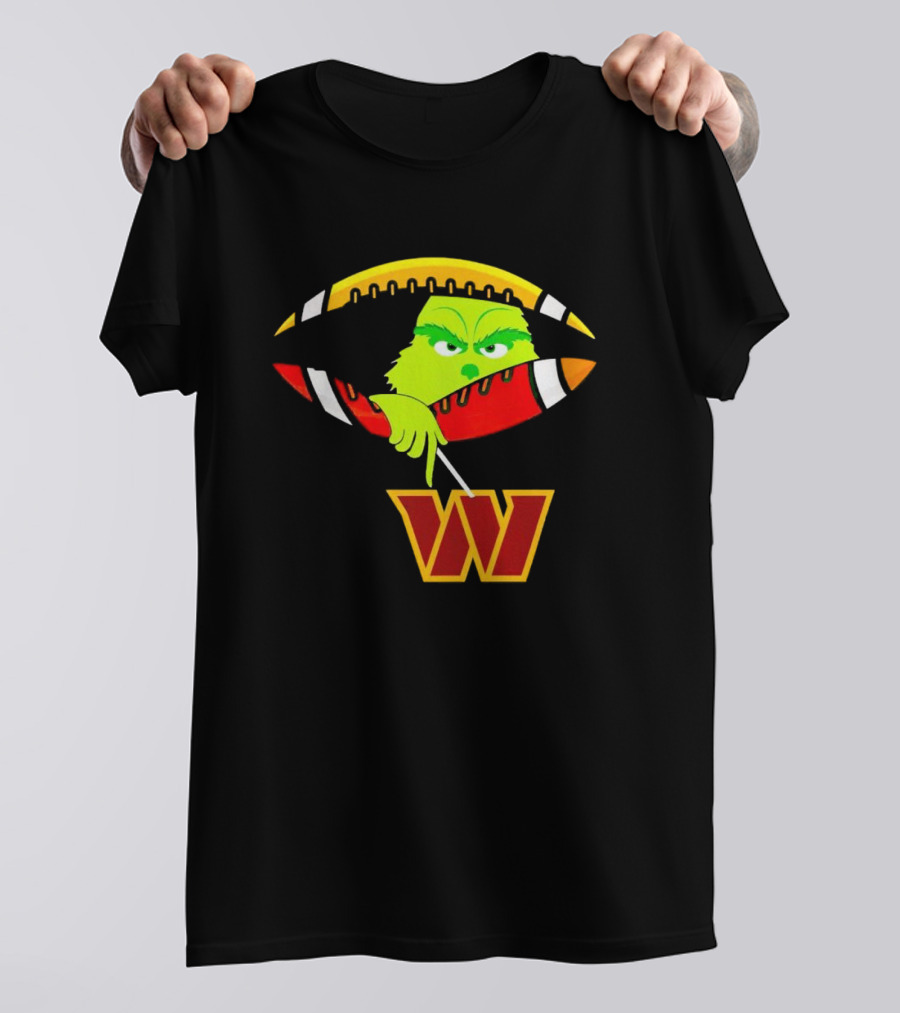 Washington Commanders Grinch Holding Football T-Shirt