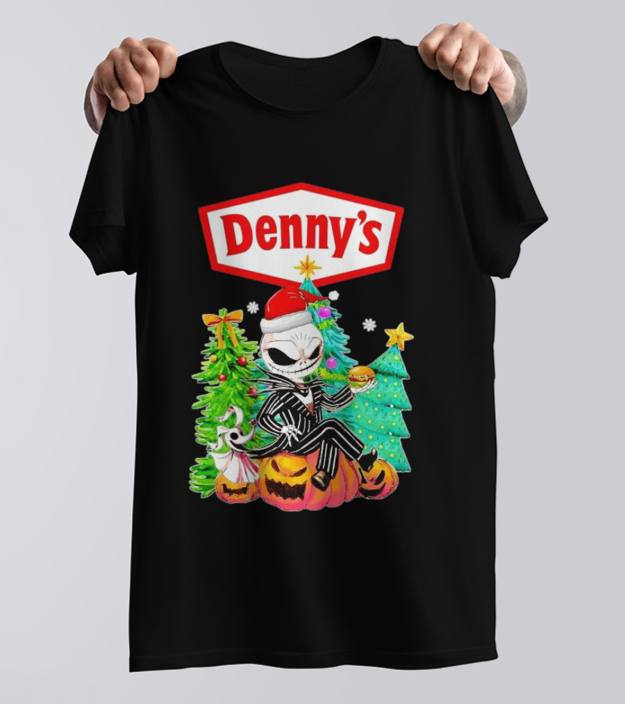 Denny’s Jack Skellington Santa Sitting On Pumpkins With Christmas Trees T-Shirt