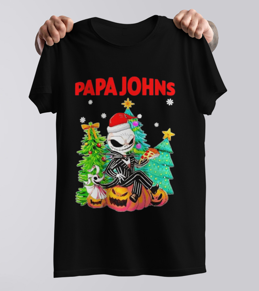 Jack Skellington Papa Johns Christmas Pumpkin Tree T-Shirt