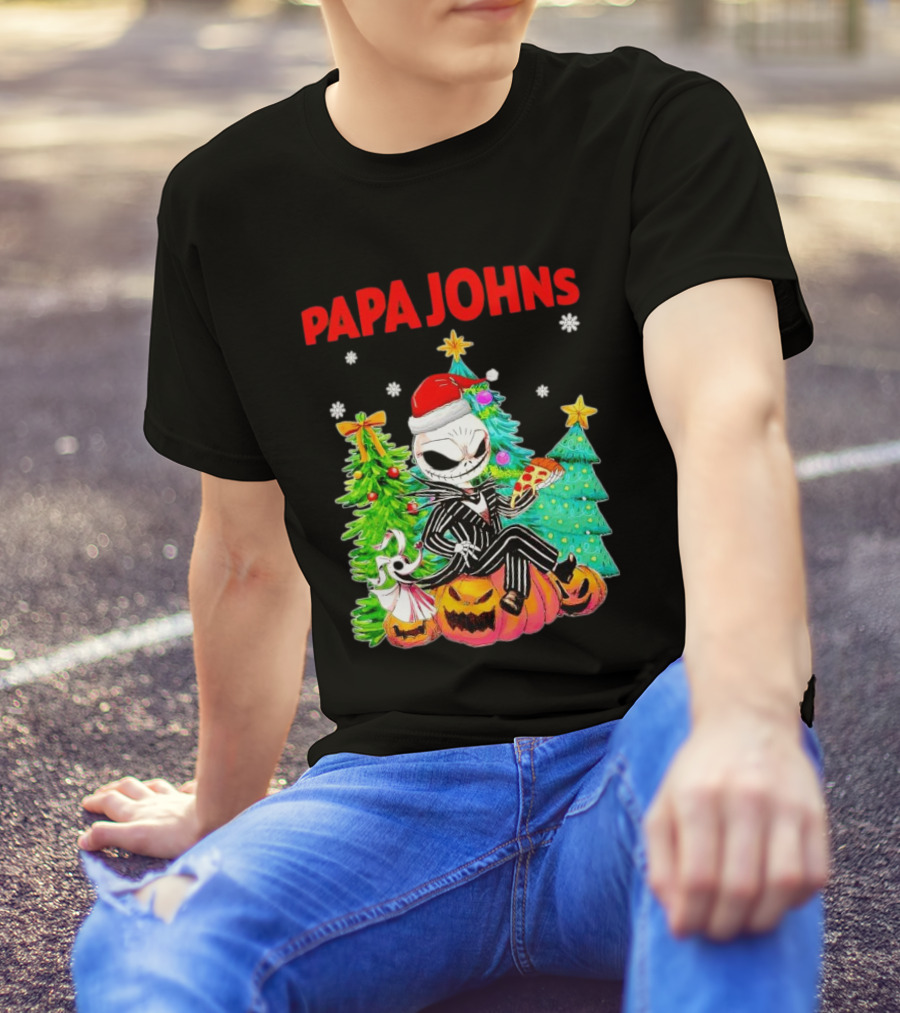 Jack Skellington Papa Johns Christmas Pumpkin Tree T-Shirt