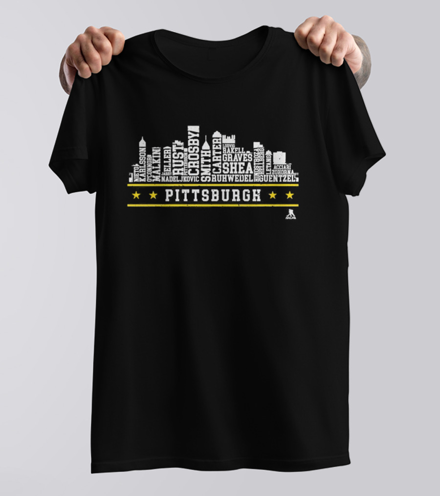 Pittsburgh Hockey Players Skyline Roster Crosby Malkin Guentzel Rust Smith Carter T-Shirt