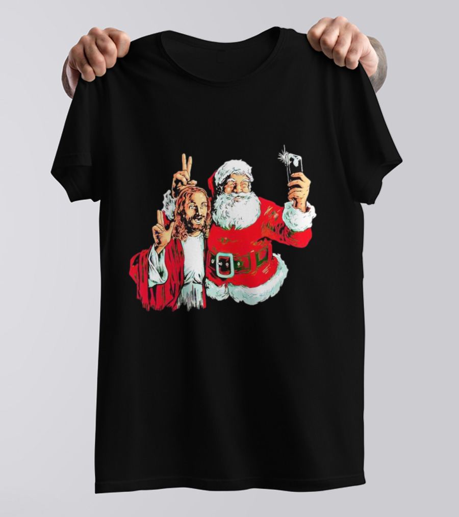 Santa And Jesus Taking Selfie Best Friends Christmas T-Shirt