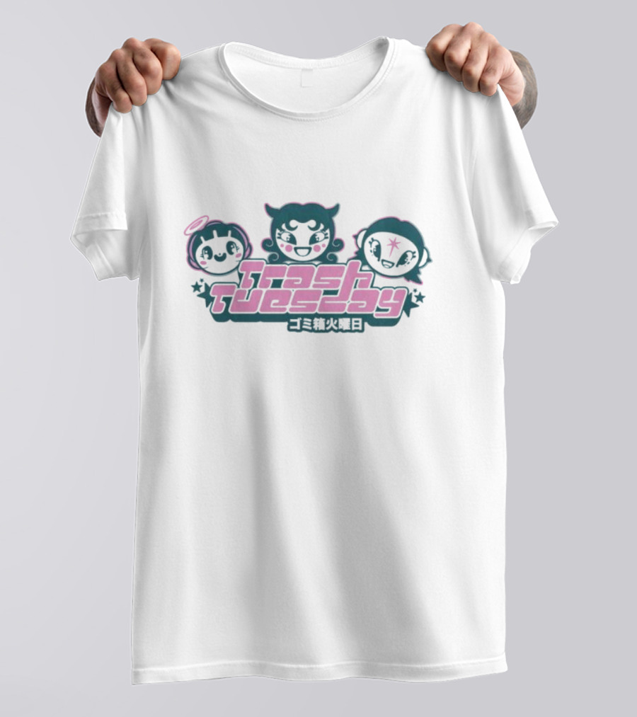 Trash Tuesday Anime Style Characters With Japanese Text Y2K Aesthetic T-Shirt