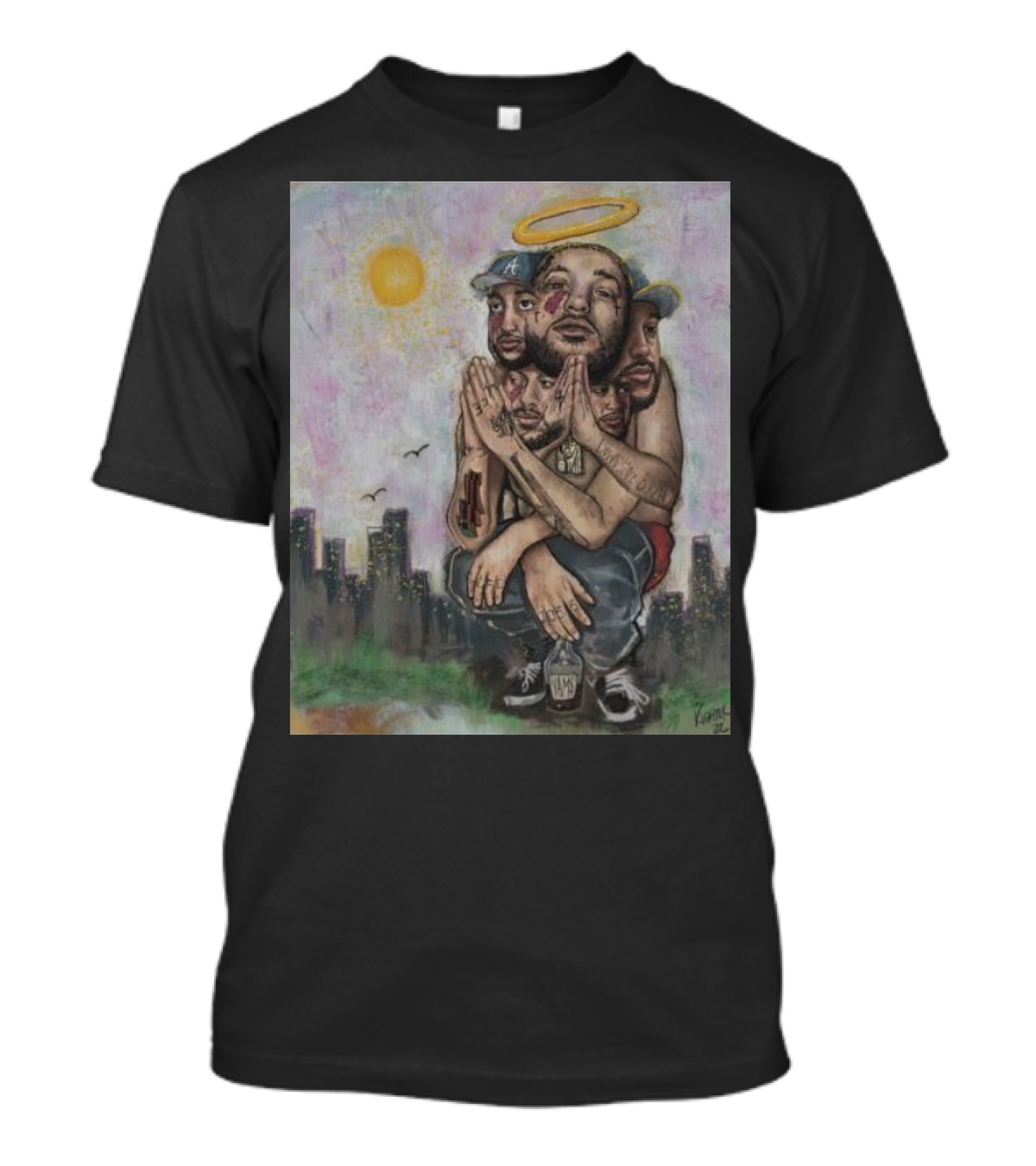 Yams Art Paint Angel Halo Cityscape Urban Vibes T-Shirt