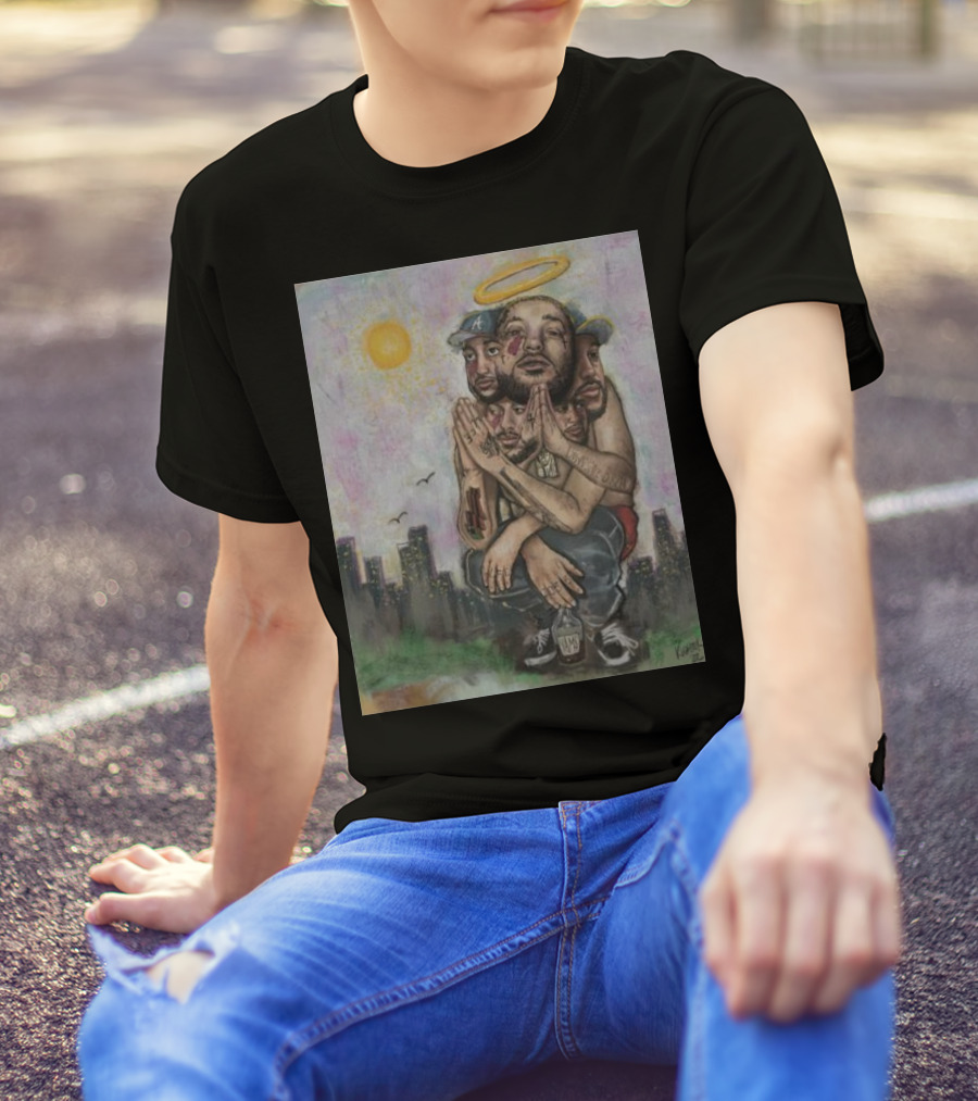 Yams Art Paint Angel Halo Cityscape Urban Vibes T-Shirt