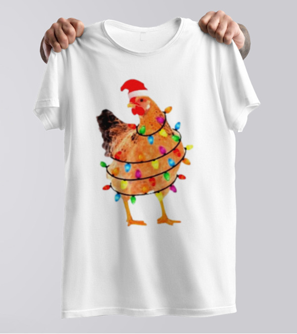 Santa Chicken Wrapped In Christmas Lights T-Shirt