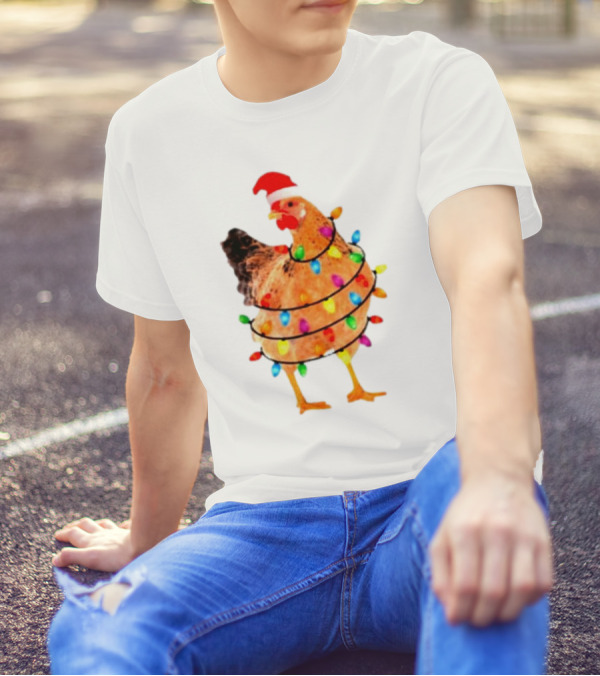 Santa Chicken Wrapped In Christmas Lights T-Shirt