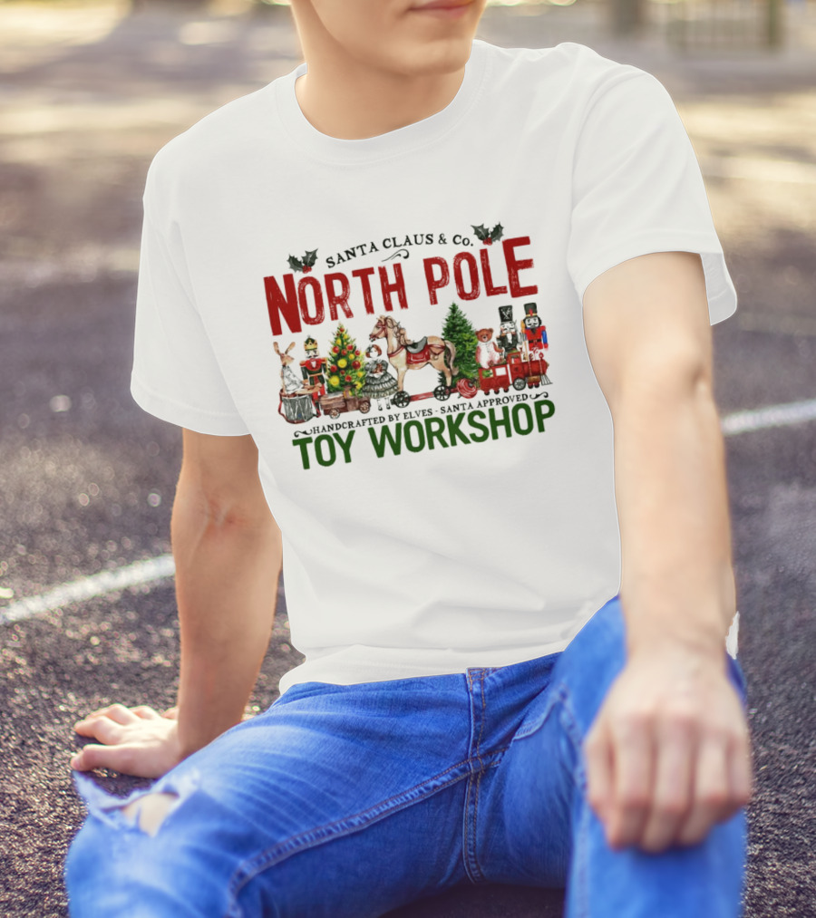 Santa Claus And Co. North Pole Handcrafted By Elves Santa Approved Toy Workshop T-Shirt