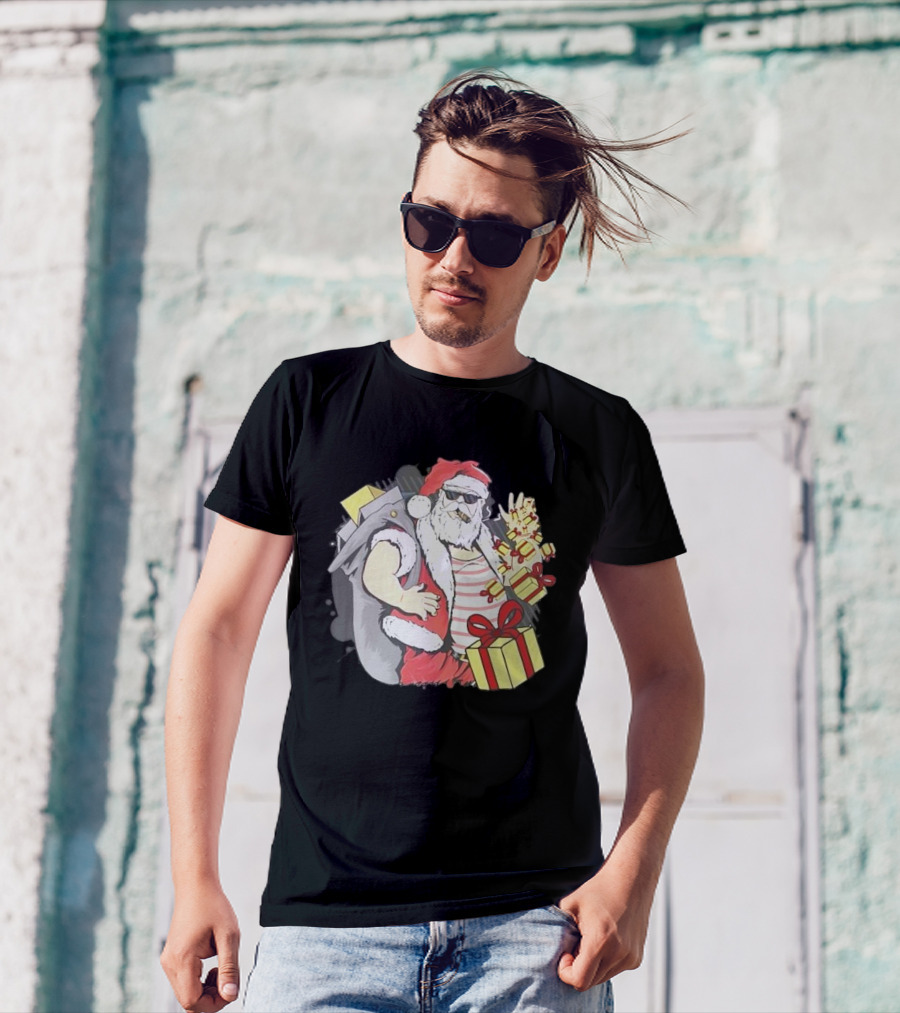 Santa Claus Cool Christmas Peace Sign Holiday Delivery T-Shirt