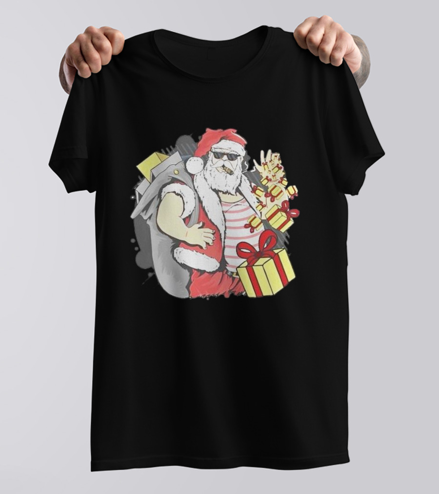 Santa Claus Cool Christmas Peace Sign Holiday Delivery T-Shirt