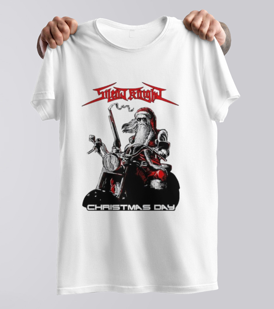 Silent Knight Santa Riding Motorcycle Christmas Day T-Shirt