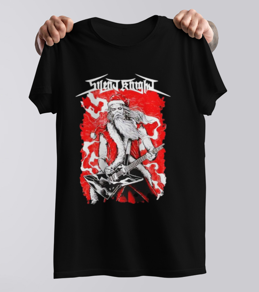 Silent Knight Santa Slays Electric Guitar Rock T-Shirt